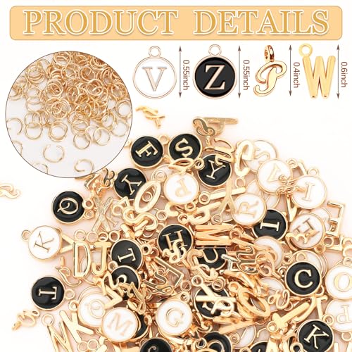 SANNIX 156Pcs/6 Sets Letter Charms, Letter Charms 3 Styles A-Z Initial Alphabet Metal Charms with 200Pcs Open Jump Rings for Bracelet Earrings Necklace, Jewelry Making, KC Gold - color: Gold White Black
