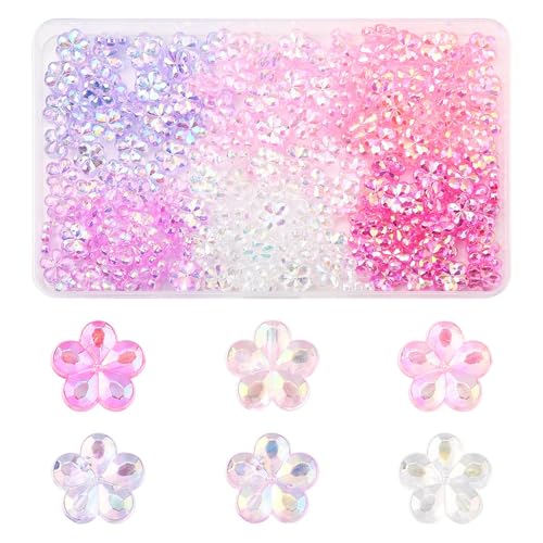 216Pcs Cute Flower Acrylic Beads for Jewelry Making AB Colorful Transparent Spacer Beads for Bracelets Necklace Earrings Making DIY Crafts Gift - color: Flower1-216 pcs