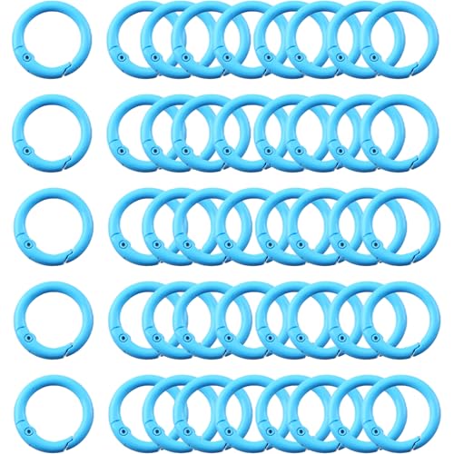 Carabiner Clip 48Pcs Turquoise Metal Key Ring Clip Circle Keychain Rings Bulk Spring O Ring Round Cute Carabiner Spring Snap Hook Key Chain Clips for DIY Keychain Bag Charm Handbag Purse Dog - color: Turquoise