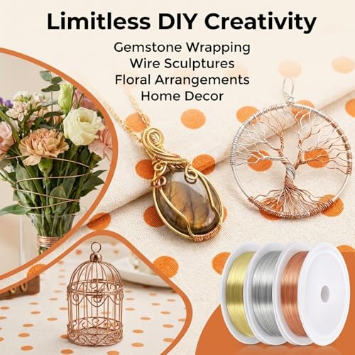 3 Rolls Jewelry Beading Wire, 0.2mm Copper Craft Wire for Jewelry Making, Copper Beading-Wires, Thin Beading Wires for Jewelrys Making, DIY Craft (3 Colors, 82 Feet/Roll)