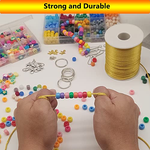 2 mm 330 Feet Satin Nylon Cord String for Jewelry Making Bracelet Necklaces Beading Thread Rattail Macrame Kumihimo Chinese Knot Craft - size: Gold