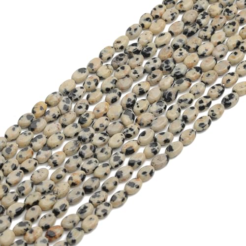 70pcs Natural Dalmatian Stone Beads，4x6mm Egg Shape Loose Gemstone Beads for Jewelry Making Design Earring Necklace - color: rondelle