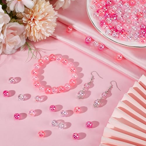 1 Box 10MM 250PCS Pink Round Bubblegum Chunky Beads with Holes AB Color Transparent Acrylic Loose Spacer Charm Bead Bulk for Jewelry Making Earrings Bracelets Necklaces DIY Craft Supplies - color: Pink, size: 250pcs 10mm
