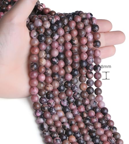 Natural Black Line Rhodolite Stone Beads 100Pcs 8mm Crystal Beads Loose DIY Round Stone Bead for Bracelet Necklace Earrings Making - color: C-Black Line Rhodolite, size: 100pcs