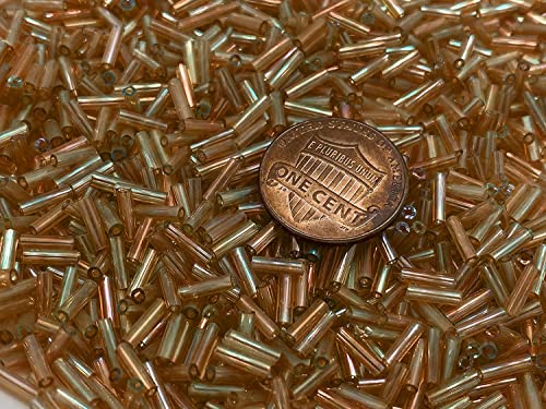 Czech Bugle Beads 40 gr / 1.4 oz Glass Tube Size #3 7mm (Tan/Brown Iridescent) - color: Tan/ Brown Iridescent