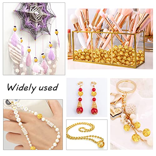 TOAOB 100pcs 8mm Gold Plated Filigree Hollow Ball Beads Round Metal Loose Spacer Beads for DIY Crafts Bracelets Necklaces Earrings Jewelry Making - color: Gold, size: 8mm