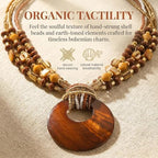 Coiris Shell Pendant Statement Strand Necklace for Women Boho Multi Beads Natural Stone Colorful Necklace Bohemian Handmade Chunky Shell Beaded Collar Jewelry for Women - color: Brown