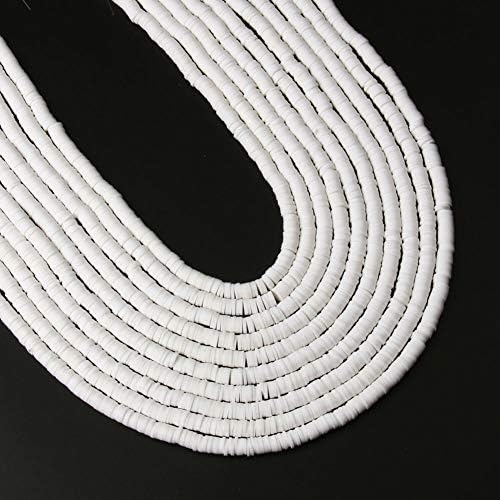 3600 pcs White Clay Beads for Bracelets Making, 10 Strands Flat Round Polymer Clay Beads 6mm Spacer Heishi Beads for Jewelry Making Earring Necklace - color: White