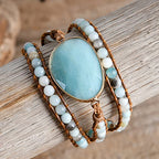 YGLINE Women Boho Handmade Natural Stone Crystal Leather Bead Wrap Bracelets Collection - color: Amazonite-3w