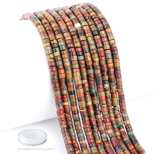 Natural Picasso Jasper Heishi Spacer Beads Loose Semi Precious Flat Round Gemstone Disc Shape Stone for Beading Jewelry Making 4x2mm 15.5" - color: Picasso Jasper