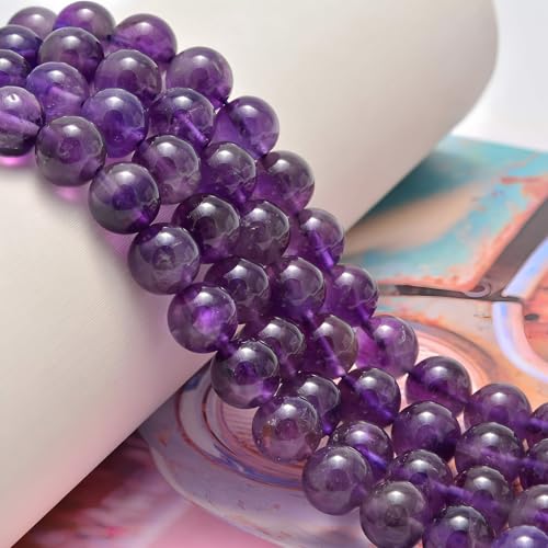 HAAMIIQII 60pcs 6mm Natural Amethyst Crystal Beads Round Stone Loose Gemstone Beads for Jewelry Making Strand 15 Inch - color: Amethyst, size: 6mm 60pcs