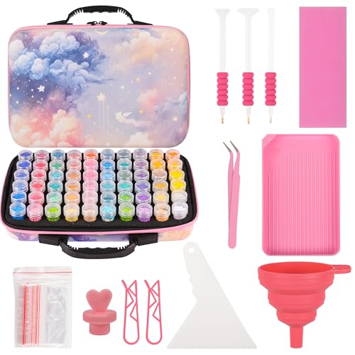 60 Slots Diamond Painting Storage Container, Diamond Art Kits for Adults Stackable Bead Organizer with Carrying Handle, Craft Storage Box with Accessories (Starlit Mist-60 Slots) - color: Starlit Mist-60 Slots