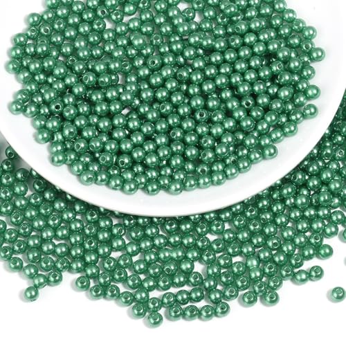 1500pcs Christmas Green 5mm Pearl Beads with Hole Round Pearls for Crafting Fake Loose Pearl Beads for Women Jewelry Making Bracelets Necklaces Earrings Key Chains Accessories DIY - color: Christmas Green, size: 5mm,1500pcs