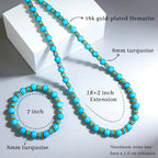 Gemstone Beaded Necklace for Women, Trendy 18K Gold Plated Hematite Natural Stone Bead Choker, Boho Handmade Summer Beach Necklaces for Women Everyday Western Jewelry Gifts - color: 01-blue