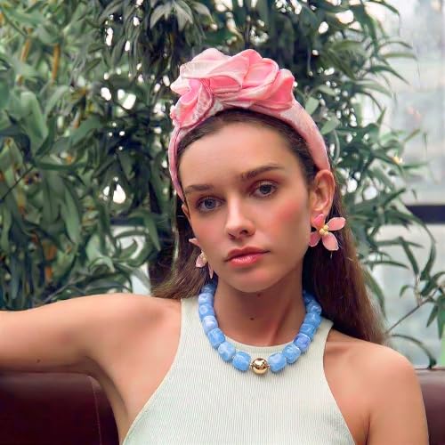 Chunky Necklaces for Women, Trendy Colorful Square Acrylic Resin Beads Statement Choker Necklace, Lightweight Boho Summer Beach Vacation Jewelry - color: Larimar Blue color