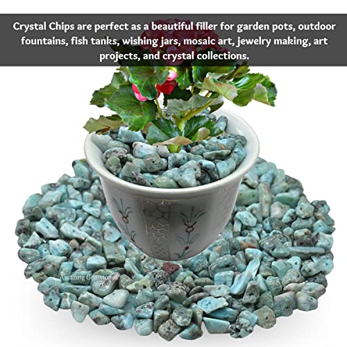 Larimar Pre Drilled Natural Crystals Crushed Chips Beads for Jewelry Making, DIY Handmade Healing Crystals (25 Inch Strand) - color: Larimar