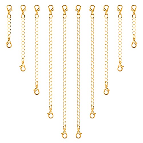 anezus Chain Extenders for Necklaces, 10pcs Gold Jewelry Extenders for Necklaces, Stainless Steel Chain Extenders for Necklace, Bracelet and Anklet (Assorted Sizes) - color: Gold