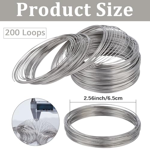 CREATCABIN 200 Loops Jewelry Memory Wire Stainless Steel Bracelet Wire Metal Silver Wrapping Beadable Round Circle 6.5cm/2.56 Inch Memory Loops Rings for Beading Bracelet Jewelry DIY Making Projects