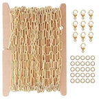 THREENEST 16.4-Feet 3mm Stainless Steel Paperclip Chains with 10 Lobster Claps+25 Jump Rings, 18K Real Gold Plated Soldered Cable Long Craft Chain for Necklace Bracelet Earring Jewelry Making(Gold) - color: Gold, size: Width 3.0mm-16.4 Feet+10 Claps+25 Ri