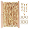 THREENEST 16.4-Feet 3mm Stainless Steel Paperclip Chains with 10 Lobster Claps+25 Jump Rings, 18K Real Gold Plated Soldered Cable Long Craft Chain for Necklace Bracelet Earring Jewelry Making(Gold) - color: Gold, size: Width 3.0mm-16.4 Feet+10 Claps+25 Ri