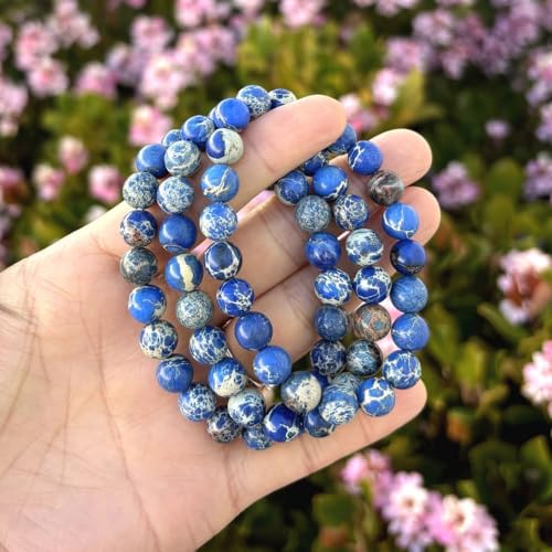Adabele 1pc Natural Stretch Gemstone Bracelet 8mm (0.31") Bead 7" to 8.5 inch Healing Crystal Energy Quartz Chakra Jewelry Women Unisex Birthday Gift - color: Blue sea sediment jasper, size: 7.5 inch