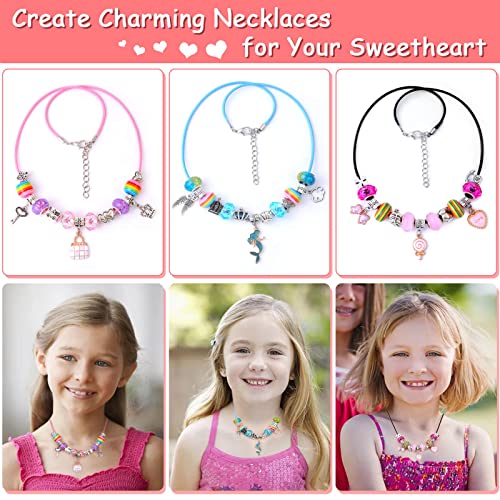 180 Pcs Charm Bracelet Making Kit for Girls, Unicorn Mermaid Crafts Gifts Set Charm Bracelets Kit DIY Arts & Crafts Making Supplies with Beads, Pendant, Bracelets, Necklace Cords Gift for Teens Girls