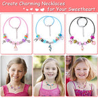 180 Pcs Charm Bracelet Making Kit for Girls, Unicorn Mermaid Crafts Gifts Set Charm Bracelets Kit DIY Arts & Crafts Making Supplies with Beads, Pendant, Bracelets, Necklace Cords Gift for Teens Girls
