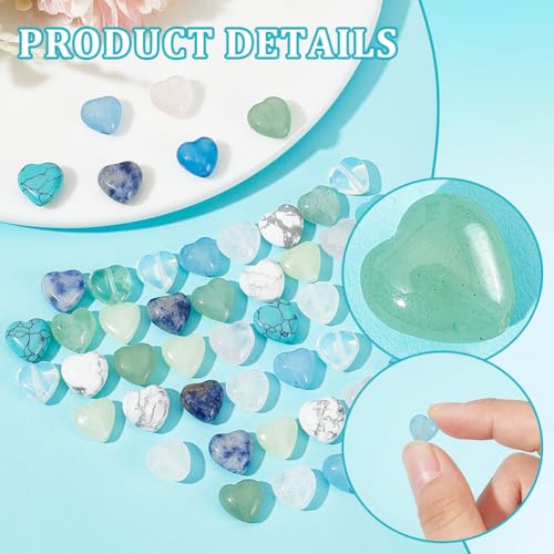 PH PandaHall 50PCS 10mm Heart Gemstone Beads, 10 Styles Natural Synthetic Stone Beads Rose Quartz Beads Crystal Spacer Beads for Christmas Bracelet Necklace Jewelry Making Crafts