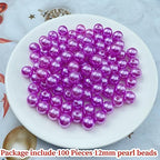 Pinhoollgo 100pcs Pearl Beads 12mm Round Pearl Beads with Hole for DIY Bracelet Necklace Jewelry Making Supplies Handmade Craft(Purple) - color: Purple, size: 12mm/100pcs
