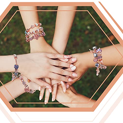Junkin 12 Pcs Snake Chain Charm Bracelet with Heart Lobster Clasp Extender Adjustable Christmas DIY Metal Bracelet Chain for Women Jewelry Making Gifts Supplies 7.87 Inches - color: Rose Gold