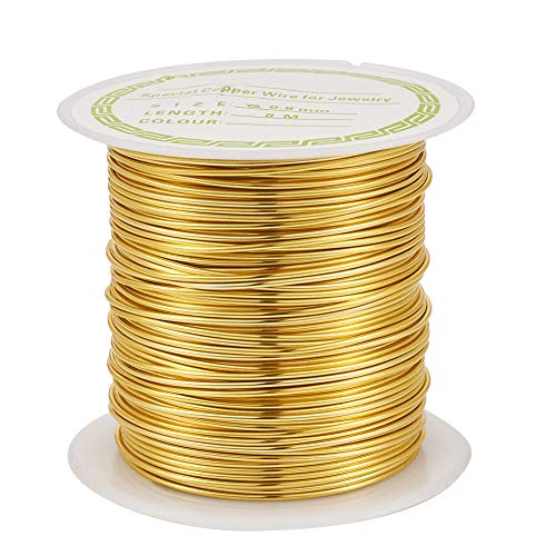 Pandahall 26.3 Feet Tarnish Resistant Copper Wire 20 Gauge Jewelry Beading Craft Wire for Jewelry Making (Golden)