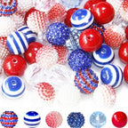 Exway 48 Pcs 20mm Beads for Pens, Rhinestone Bubblegum Beads, Red Blue Crystal Acrylic, Round Chunky, Sparkly Large Balls, DIY Jewelry Making Supplies - color: Blue