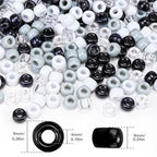 1000PCS 6x9mm Pony Beads Bulk – Black, Gray, White Kandi Beads for Bracelets, Hair Braids, Jewelry Making, Crafts – Large Hole Plastic Bead for DIY Kits - color: Neutral