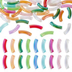 50 pcs Acrylic Tube Beads for Jewelry Making Rainbow Bangle Acrylic Beads Two Tone Curved Chunky Tube Bead for Bracelets Earring Crafts - color: Mixed Color-5