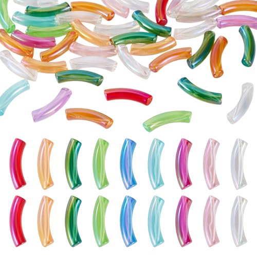 50 pcs Acrylic Tube Beads for Jewelry Making Rainbow Bangle Acrylic Beads Two Tone Curved Chunky Tube Bead for Bracelets Earring Crafts - color: Mixed Color-5