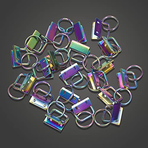 SPEEDWOX 20 Pcs 1" Rainbow Key Fob Hardware Set with Key Fob Pliers, 8 Inches Glass Breaking Pliers with Rubber Tips TPR Handles, for Wristlet Keychain Key Lanyard Making - size: 1" Rainbow