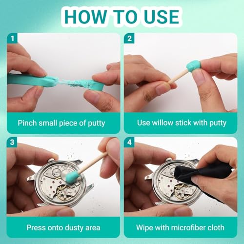 2 Watch Cleaning Putty Watchmaking Cleaning Putty Watch Cleaner Clay, w/ 10PCS Willow Sticks, Watch Repair Putty Tools for Wristwatch Wheel Pivot, Watchmaker Repair Kits for Jewelry Watches Cleaning