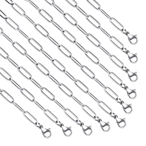 YOUBEIYEE 10pcs Paperclip Necklace for Men and Women Stainless Steel Paper Clip Chains Bulk for Jewelry Making - color: Steel Color, size: 18inch (4x12mm)