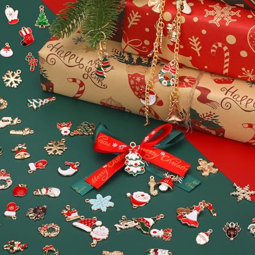SANNIX 110Pcs 55 Pairs Christmas Charms Gold Enamel Jewelry Pendants for Xmas Earring Bracelet Necklace Craft Making - style: Christmas Charms-55 Pairs