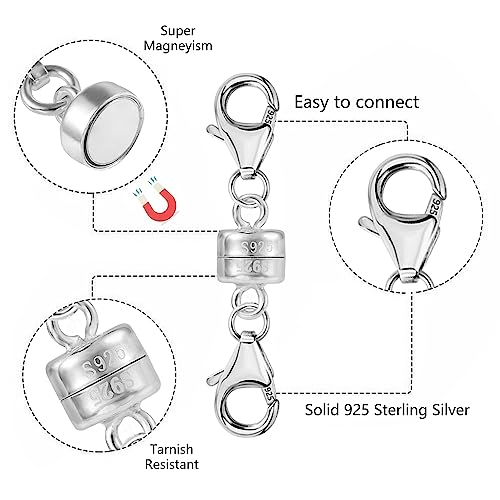 925 Sterling Silver Double Lobster Clasp Magnetic Jewelry Clasps Magnetic Necklace Clasps and Closures Sterling Silver Double Bracelet Necklace Clasp - color: C-White Gold