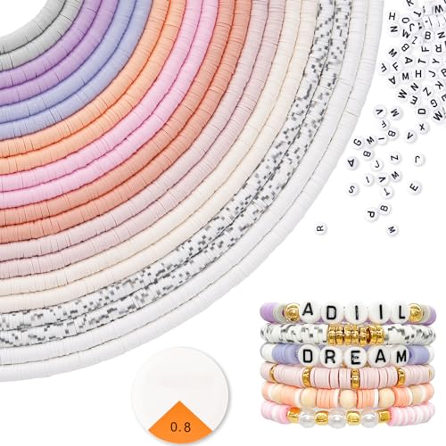 ADIIL 7200pcs Clay Beads Bracelet Making Kit, 6mm Polymer Heishi Beads for Jewelry Making, Friendship Bracelet Kit Birthday Gift for Adults Pink - color: Pink
