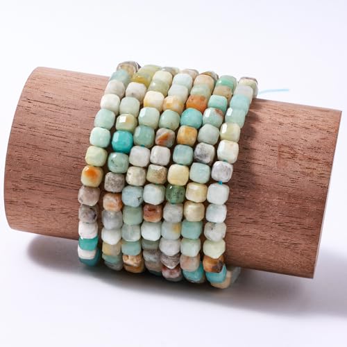 Natural Faceted Amazonite Cube Stone Beads 5-5.5mm 60pcs/str Loose Square Semi Gemstone Stone Beads for Making Bracelets Necklace Earrings - color: Amazonite