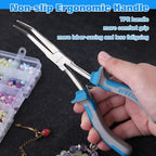 SPEEDWOX Long Reach Bent Needle Nose Pliers with Serrated Jaw Extra Long Nose Precision Wire Looping Pliers Needle Remover Pliers for Hard to Reach Narrow Spaces Jewelry Making Tools Fishing Tools - style: Curved needle nose pliers, serrated jaw