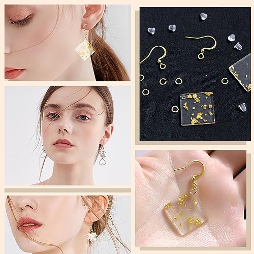 160 PCS/80 Pairs 14K Gold Tone Plated Earring Hooks Hypoallergenic Ear Wires Fish Hooks with 100 PCS Clear Silicone Earring Backs and 100 PCS Jump Rings Gold Earring Findings for DIY Jewelry Making - color: C style-14K Gold Earring Hooks