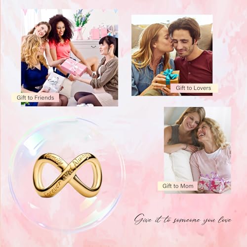 Mothers Day Birthday Number Love Family Friendship Graduation Auntie Grandma Dad Mom Charms for Pandora Bracelets Necklaces, Gifts Women, for Anniversary Valentines Christmas - style: Family Forever Always 14K Gold Plated