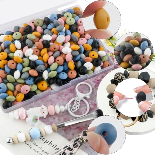 Sunrony 200Pcs Silicone Lentil Beads for Keychain Making,Bulk Mixed Color 12mm Silicone Abacus Spacer Beads for Necklace Bracelet Making Pens (Deep Lentil) - color: B-Deep Lentil