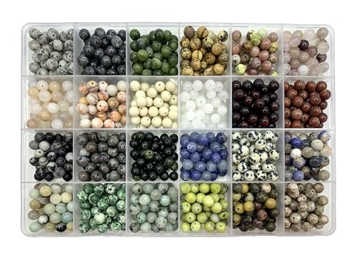 960pcs 6mm Natural Round Stone Beads,Multiolor Crystal Energy Stone,Loose Gemstone Accessories Hole Size 1mm,DIY Smooth Beads Necklace Bracelet for Jewelry Making (6mm 24Color 03 Material-A) - color: 6mm 24Color 03 Material-A