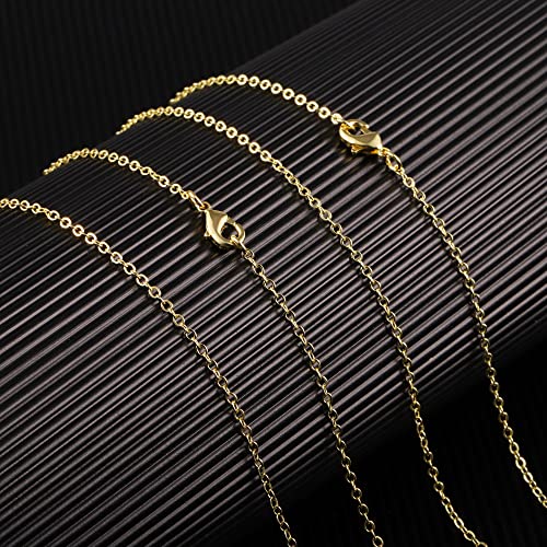 Wholesale 12 PCS Gold Plated Solid Brass Flat Cable Chain Finished Necklace Chains Bulk for Jewelry Making (26 Inch(2 MM)) - color: Gold, size: 26 inch-0.079 inch