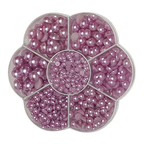 Chenkou Craft 1900pcs Purple Assorted 7 Sizes Imitation Half Pearl Flatback Bead Gem Scrapbook Craft DIY Loose Beads + Plastic Box - color: Purple