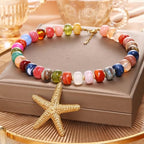 Chunky Beaded Starfish Shell Necklace for Women Colorful Boho Summer Chain Choker Beach Necklace with Acrylic Beads Trendy Chunky Jewelry Gifts - color: XL005F